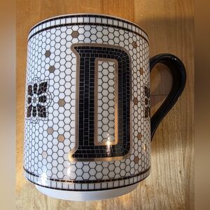 Anthropologie Tiled Margot Monogram Coffee Mug Letter D Black White Honeycomb